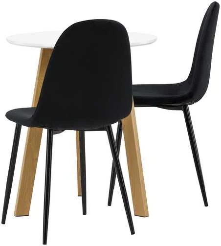 Venture Design Valgomojo stalo ir kėdžių komplektas Leonora valgomojo stalas ir Polar valgomojo kėdė 65 cm balta juoda ąžuolo imitacija aksomas