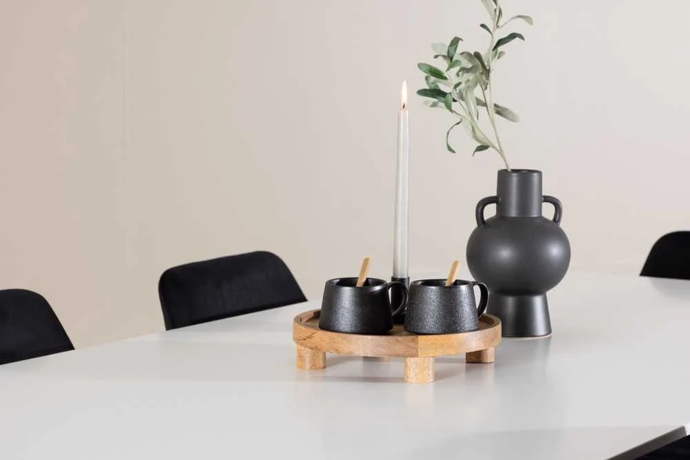 Venture Design Valgomojo stalo ir kėdžių komplektas Silar valgomojo stalas ir naktinė valgomojo kėdė 180x90 cm juoda ir balta