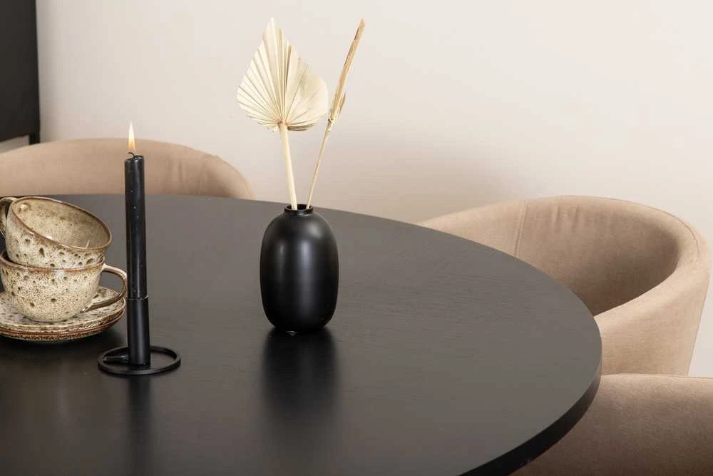 Venture Design Valgomojo stalo ir kėdžių komplektas Kopenhaga 140x74 cm Juodos spalvos audinys