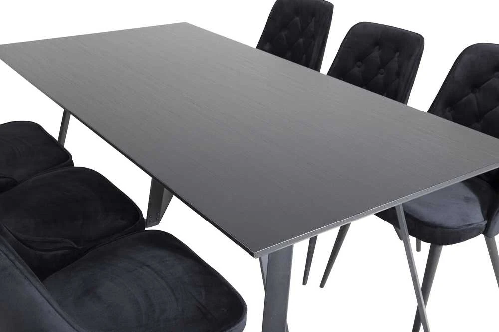 Venture Design Valgomojo stalo ir kėdžių komplektas Marina juodas