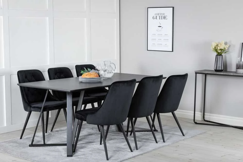 Venture Design Valgomojo stalo ir kėdžių komplektas Marina juodas