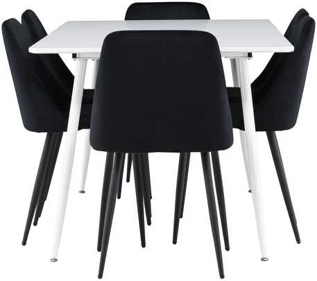 Venture Design Valgomojo stalo ir kėdžių komplektas Silar valgomojo stalas ir naktinė valgomojo kėdė 180x90 cm juoda ir balta