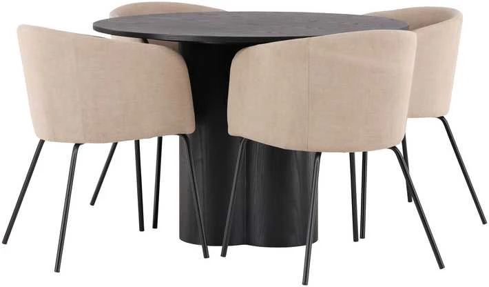 Venture Design Valgomojo stalo ir kėdžių komplektas Olivia valgomojo stalas ir Berit kėdė 110 cm juoda smėlio spalvos audinys