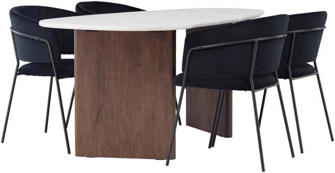 Venture Design Valgomojo stalo ir kėdžių komplektas Grönvik valgomojo stalas ir Selma valgomojo kėdė 180x75 cm juodas MDF