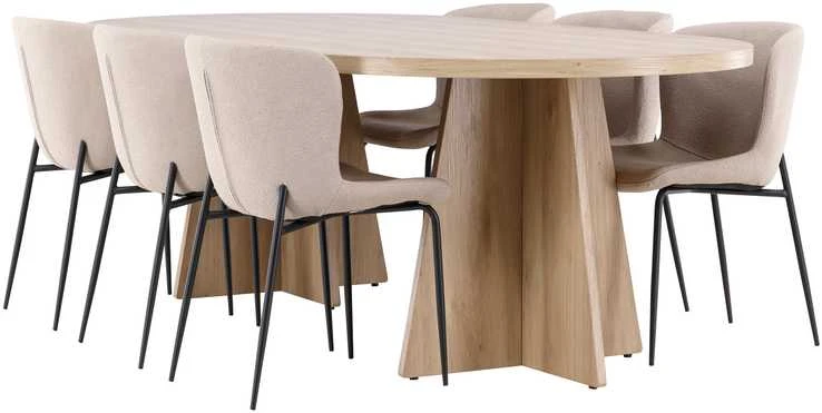 Venture Design Valgomojo stalo ir kėdžių komplektas Bootcut valgomojo stalas ir Modesto valgomojo kėdė 230x115 cm balta