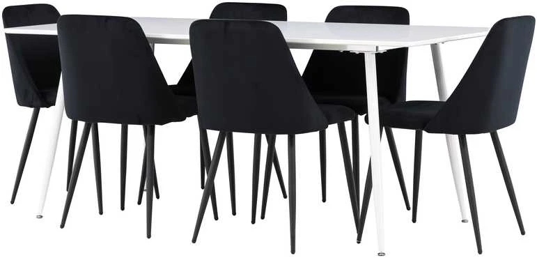 Venture Design Valgomojo stalo ir kėdžių komplektas Silar valgomojo stalas ir naktinė valgomojo kėdė 180x90 cm juoda ir balta