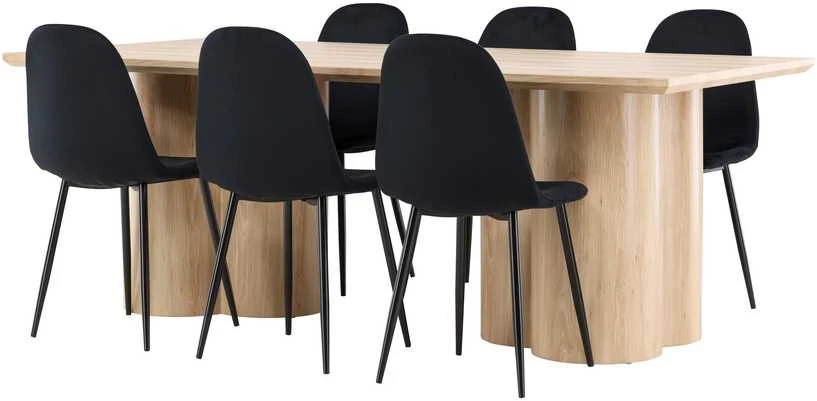 Venture Design Valgomojo stalo ir kėdžių komplektas Olivia valgomojo stalas su Polar valgomojo kėde 210x100 cm balta metalas apmušalas