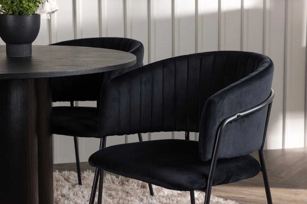 Venture Design Valgomojo stalo ir kėdžių komplektas Olivia ir Selma 110 cm Juodas faneruotė Aksomas