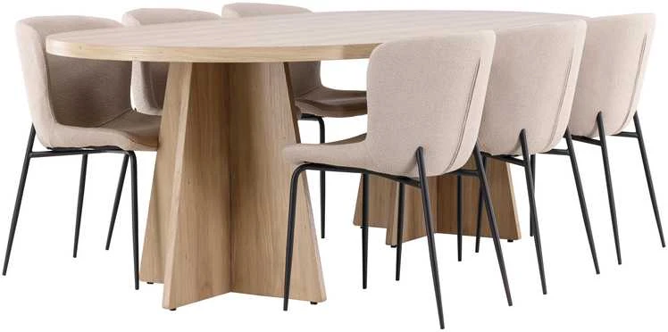 Venture Design Valgomojo stalo ir kėdžių komplektas Bootcut valgomojo stalas ir Modesto valgomojo kėdė 230x115 cm balta