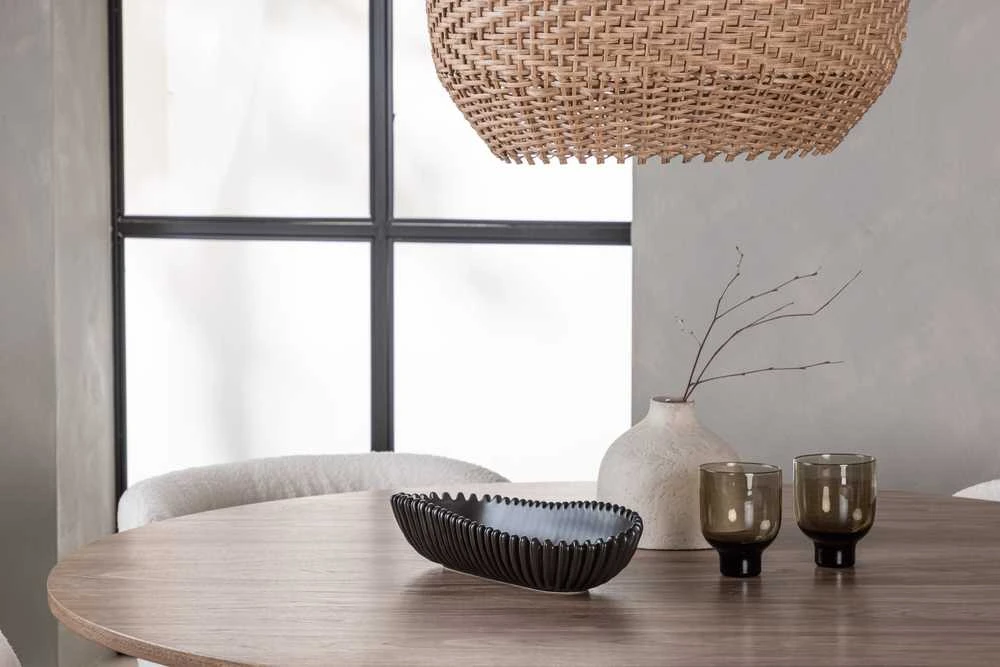 Venture Design Valgomojo stalo ir kėdžių komplektas Lanzo ir Edina 120 cm juodos ir baltos spalvos MDF audinys