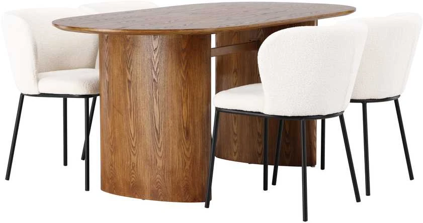 Venture Design Valgomojo stalo ir kėdžių komplektas Isolde valgomojo stalas ir Edina valgomojo kėdė 140x75 cm juoda balta
