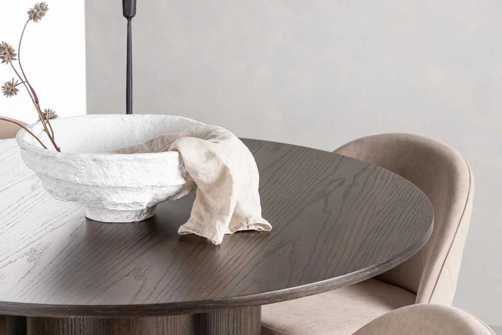 Venture Design Valgomojo stalo ir kėdžių komplektas Olivia, mocca ir smėlio spalvos audinys, MDF