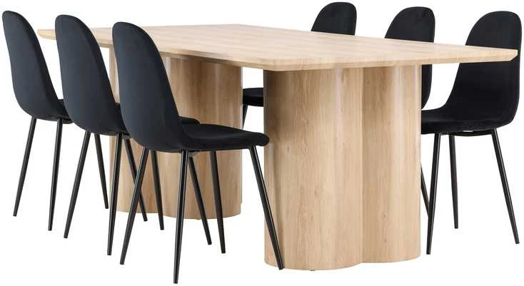 Venture Design Valgomojo stalo ir kėdžių komplektas Olivia valgomojo stalas su Polar valgomojo kėde 210x100 cm balta metalas apmušalas