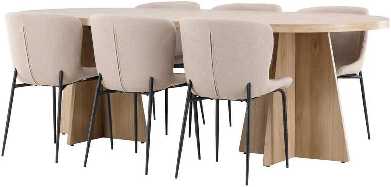 Venture Design Valgomojo stalo ir kėdžių komplektas Bootcut valgomojo stalas ir Modesto valgomojo kėdė 230x115 cm balta
