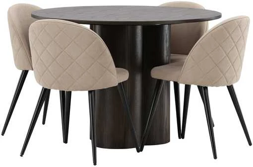 Venture Design Valgomojo stalo ir kėdžių komplektas Olivia, mocca ir smėlio spalvos audinys, MDF