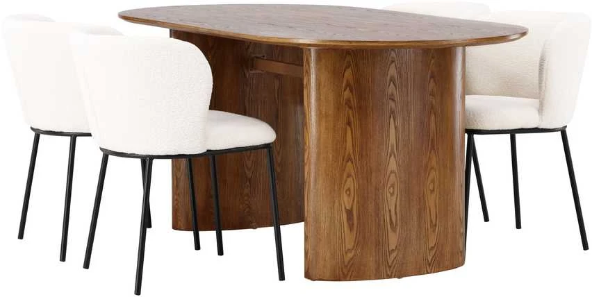 Venture Design Valgomojo stalo ir kėdžių komplektas Isolde valgomojo stalas ir Edina valgomojo kėdė 140x75 cm juoda balta