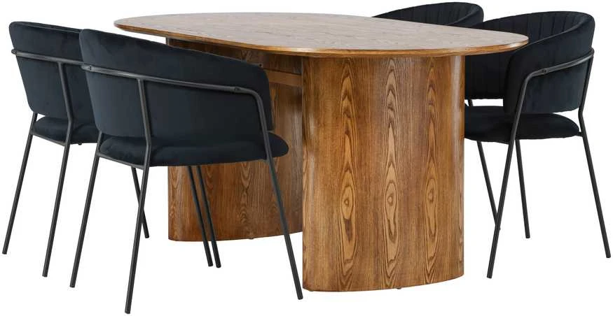 Venture Design Valgomojo stalo ir kėdžių komplektas Isolde ir Selma 140x75 cm juodas MDF aksomas