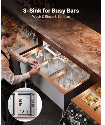 VEVOR 3 skyrių plautuvė restoranams ir namams