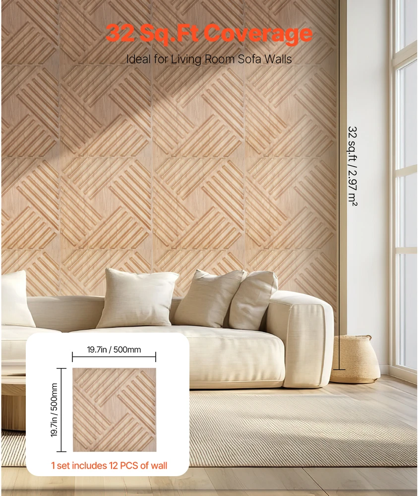 VEVOR 3D sienų plokštės 12-vnt 50x50 cm PVC