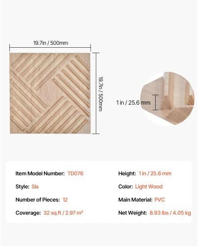 VEVOR 3D sienų plokštės 12-vnt 50x50 cm PVC