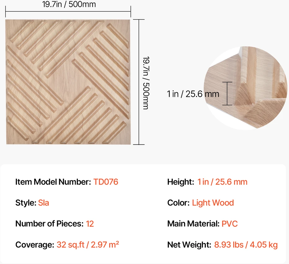 VEVOR 3D sienų plokštės 12-vnt 50x50 cm PVC