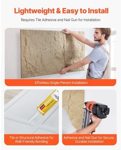VEVOR 3D sienų plokštės 4 vnt 120x60 cm akmens imitacijos geltonos