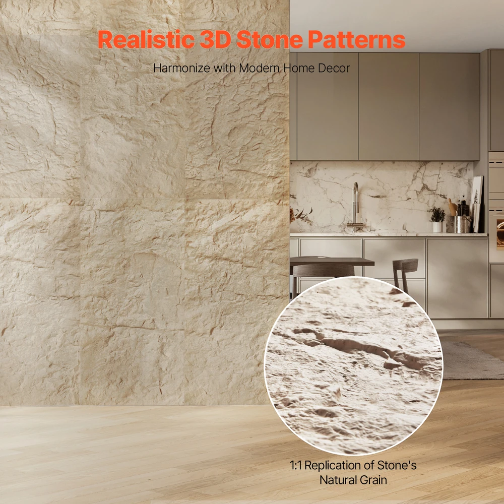 VEVOR 3D sienų plokštės 4 vnt 120x60 cm akmens imitacijos geltonos