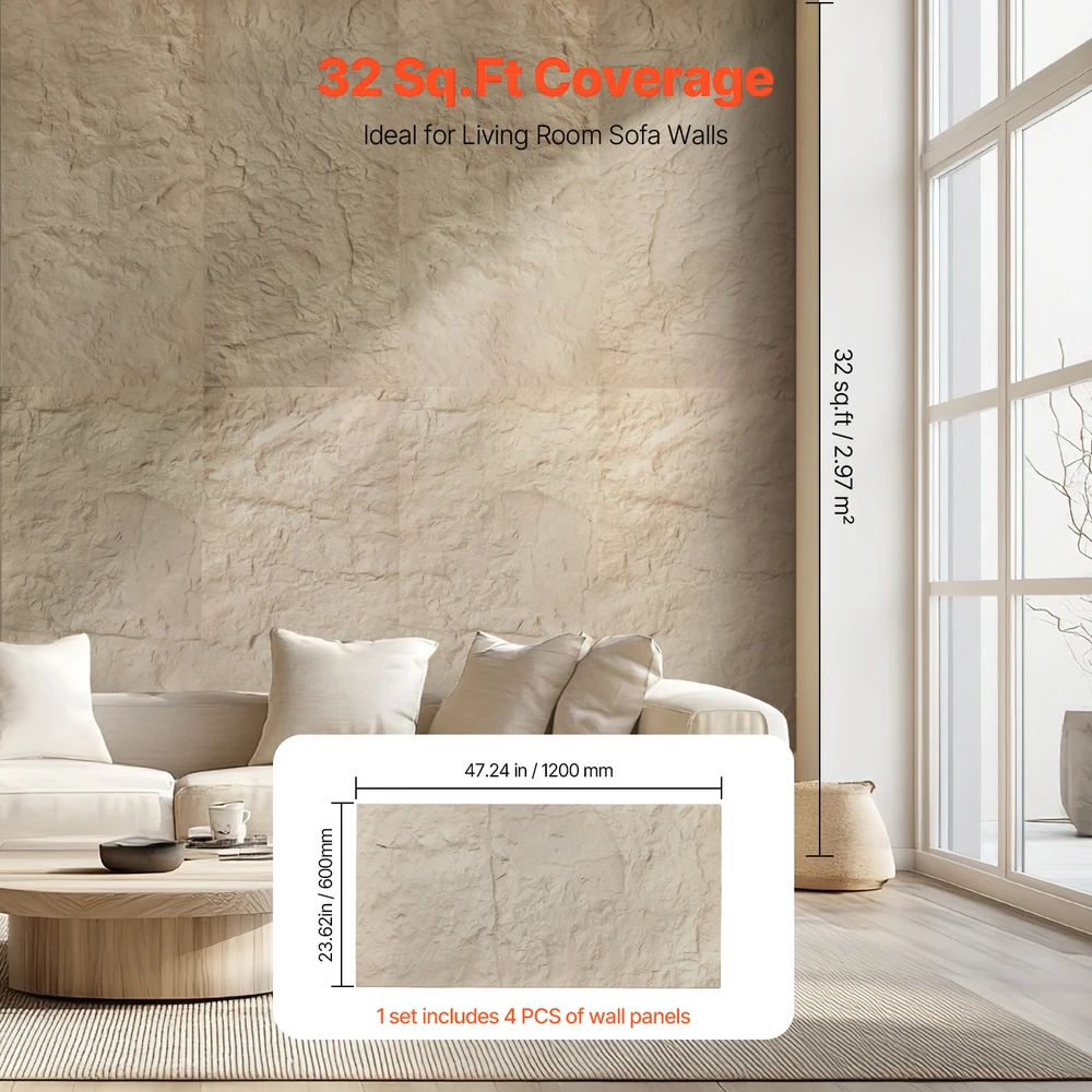 VEVOR 3D sienų plokštės 4 vnt 120x60 cm akmens imitacijos geltonos