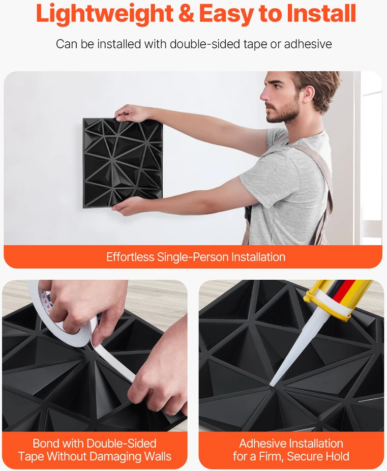 VEVOR 3D sienų plokštės, juodos, 33 vnt.