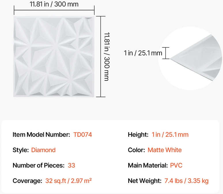 VEVOR 3D sienų plokštės 33 vnt. 32 m² danga