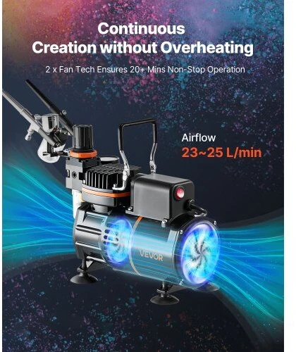 VEVOR Aerografas su kompresoriumi ir 3 purkštukais