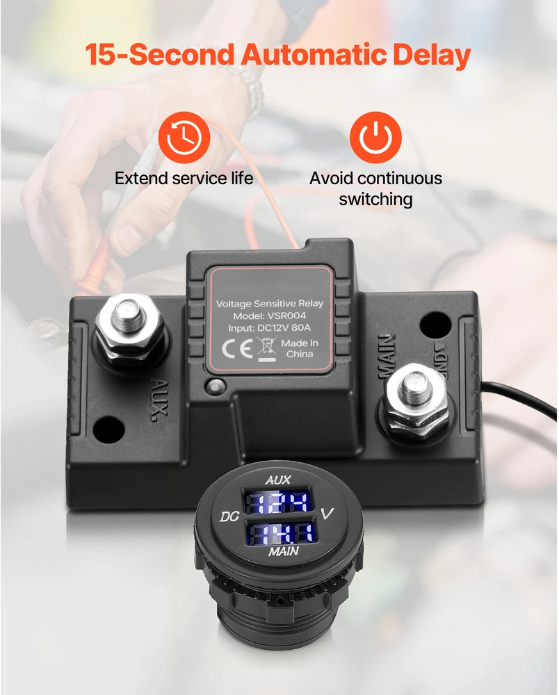 VEVOR Akumuliatoriaus izoliacijos rinkinys, 12V 80A su VSR rele