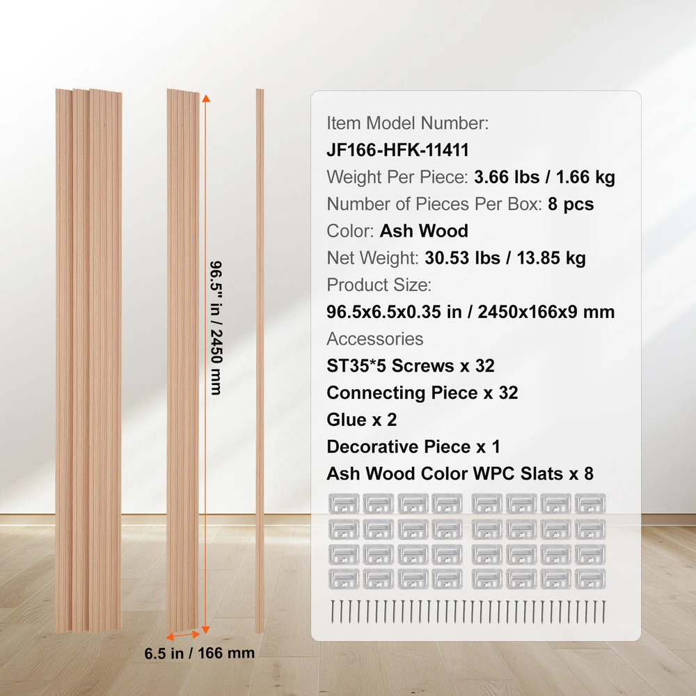 VEVOR Medinės akustinės sieninės plokštės, 8 vnt., 245x16 cm