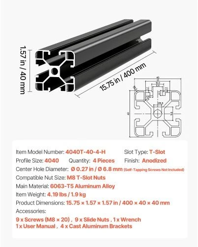 VEVOR 4 vnt. 4040 aliuminio profilis, 400 mm