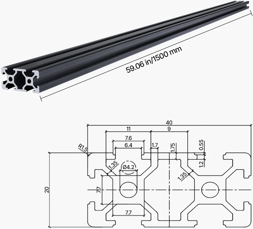 VEVOR 5 vnt. 1500 mm T tipo aliuminio bėgis