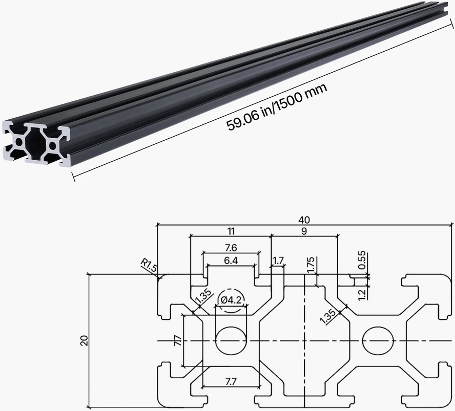 VEVOR 5 vnt. 1500 mm T tipo aliuminio bėgis