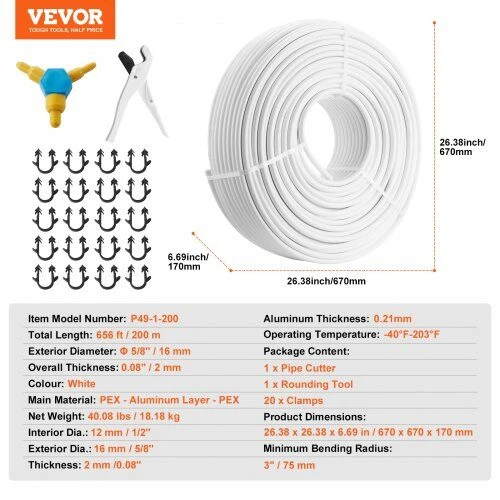 VEVOR Pex-al-pex vamzdis 200 m, 16 mm skersmens