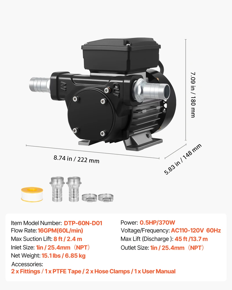 VEVOR Alyvos pernešimo siurblys 230V, 60 L/min