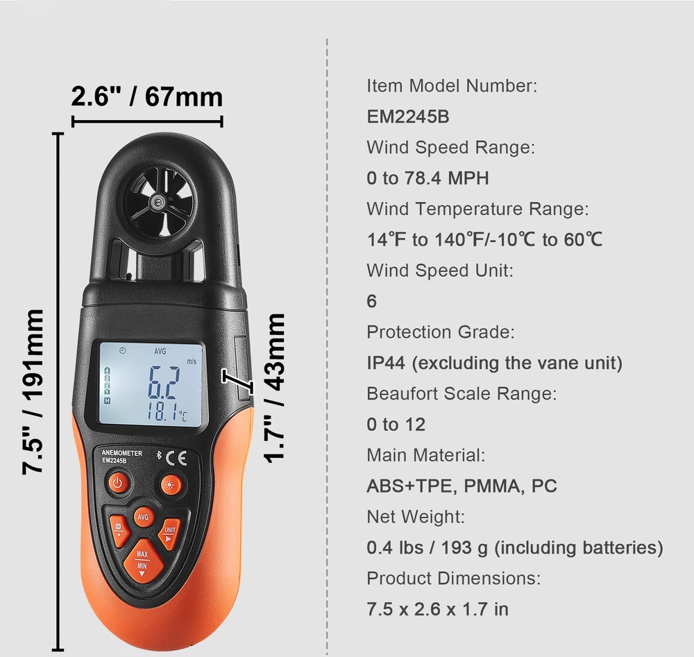 VEVOR Bluetooth nešiojamas anemometras įranga HVAC