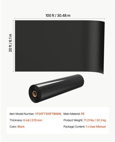 Polietileno plėvelė VEVOR YF20FT100FTB6MIL, 0,15 mm storio