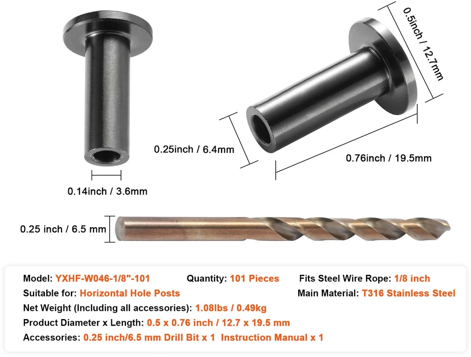 VEVOR 101 komplektas apsauginių įvorių 3.2mm lynui