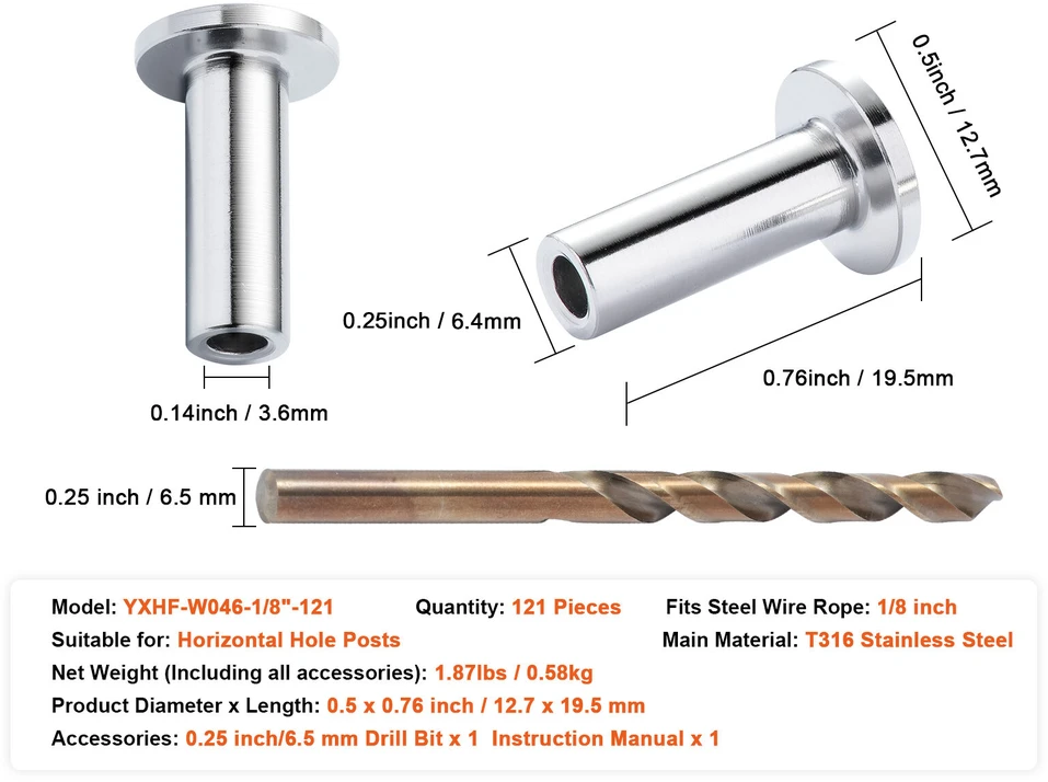 VEVOR nerūdijančio plieno apsaugos rankovės 3.2mm lynui