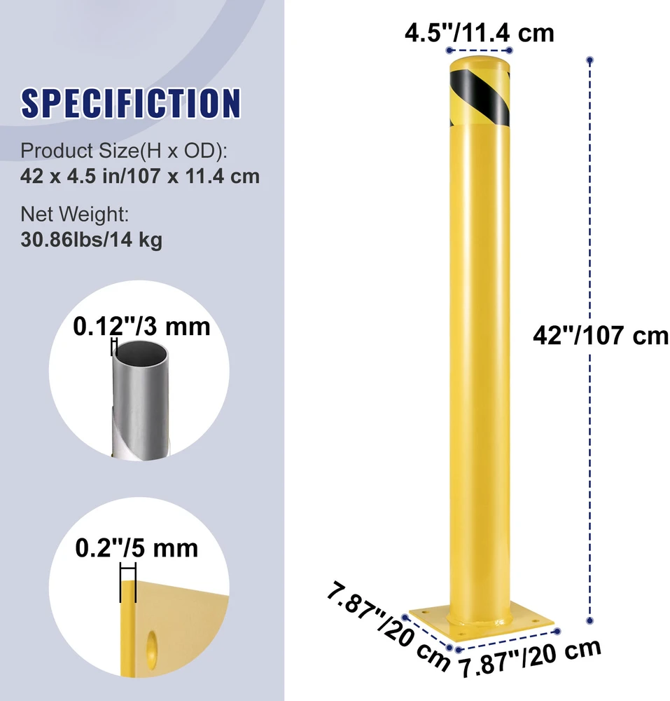 VEVOR Saugos stulpas 107 cm aukščio, 11.4 cm skersmens