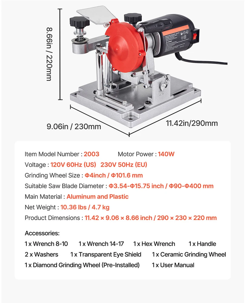 VEVOR Diskinio pjūklo ašmenų galąstuvas, 140W 5700RPM