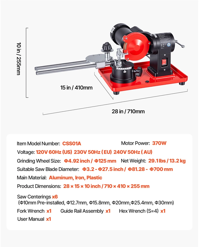 VEVOR Diskinio pjūklo ašmenų galąstuvas, 370W 2890RPM