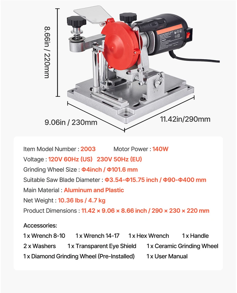 VEVOR Diskinio pjūklo ašmenų galąstuvas, 140W 5700RPM