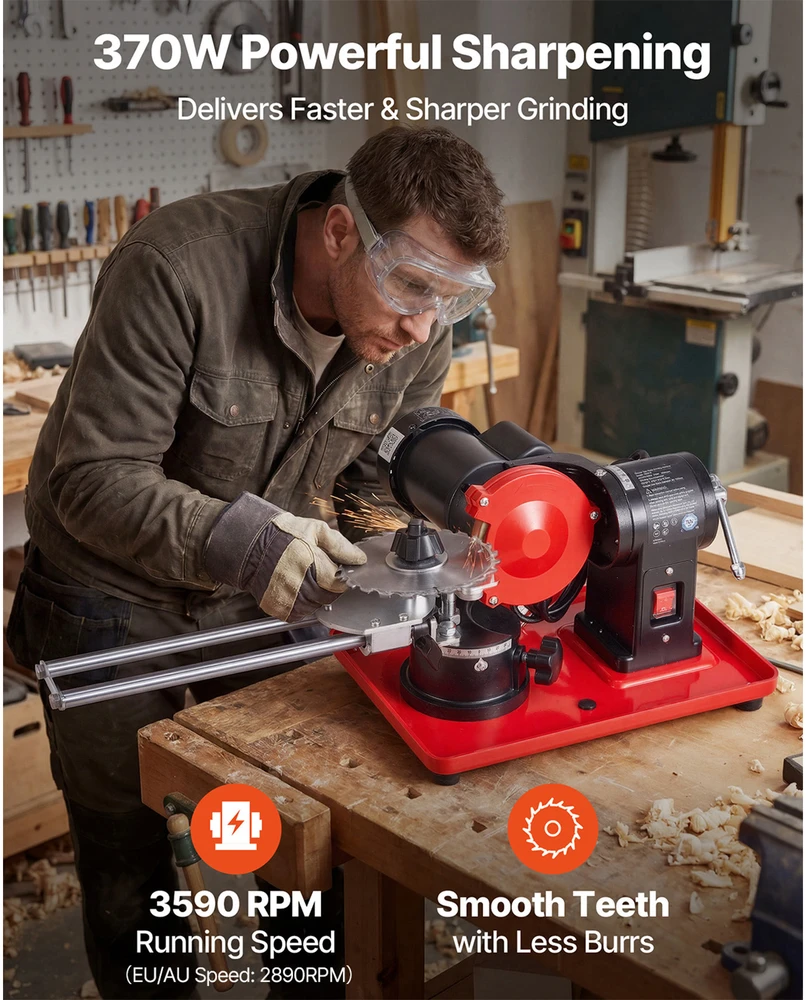 VEVOR Diskinio pjūklo ašmenų galąstuvas, 370W 2890RPM