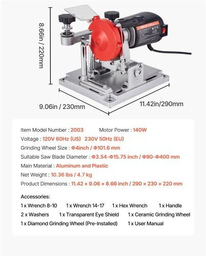 VEVOR Diskinio pjūklo ašmenų galąstuvas, 140W 5700RPM