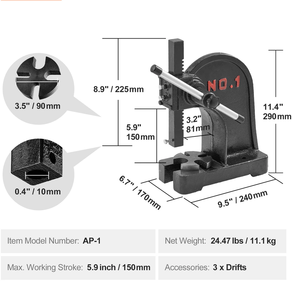 VEVOR Mechaninis presas 1 tonos spaudimui