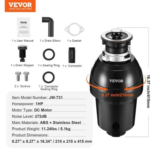 VEVOR Maisto atliekų smulkintuvas 1 AG 3960 aps./min